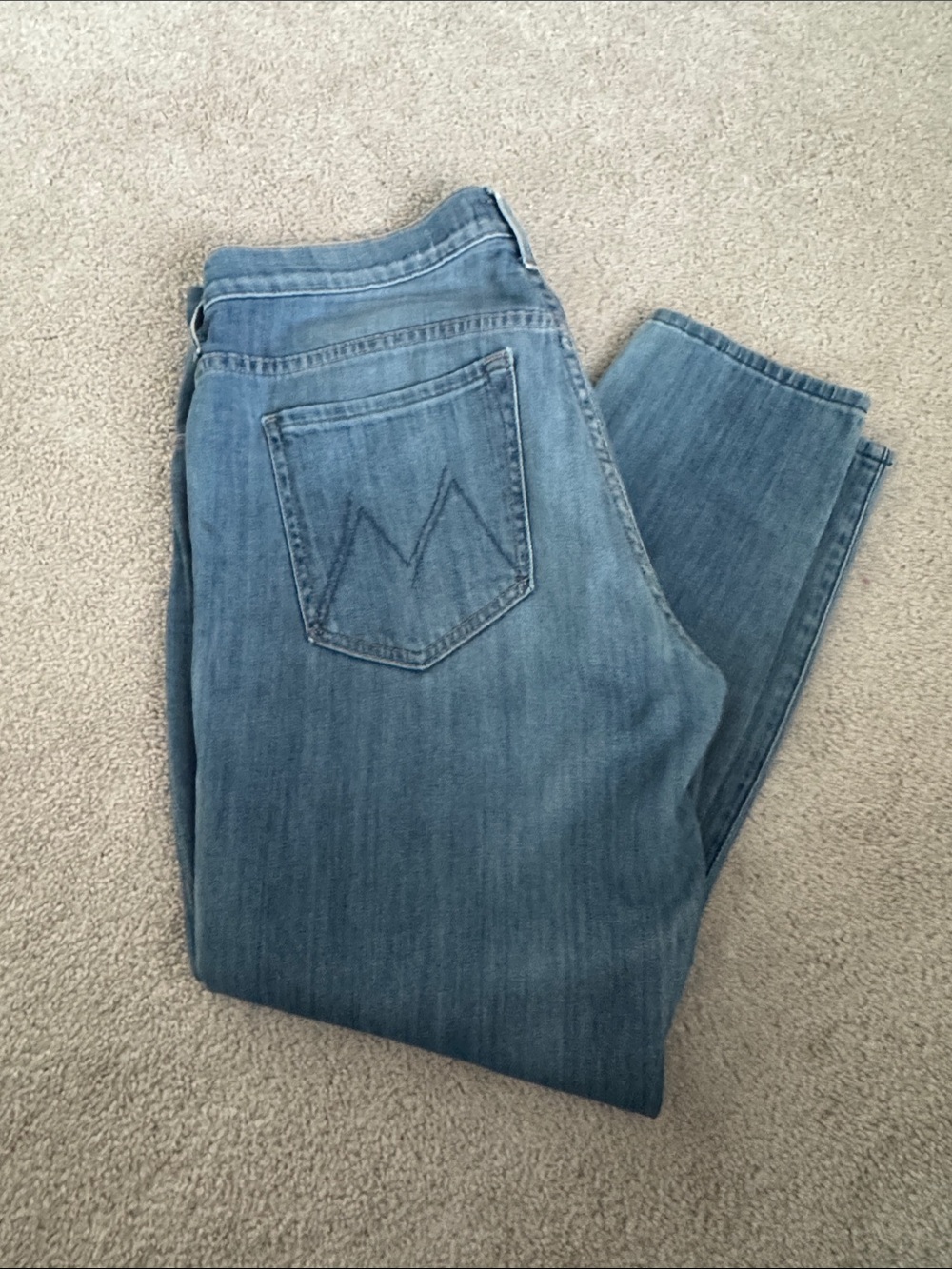 MOTHER Straight-Leg Mid Blue Denim Jeans